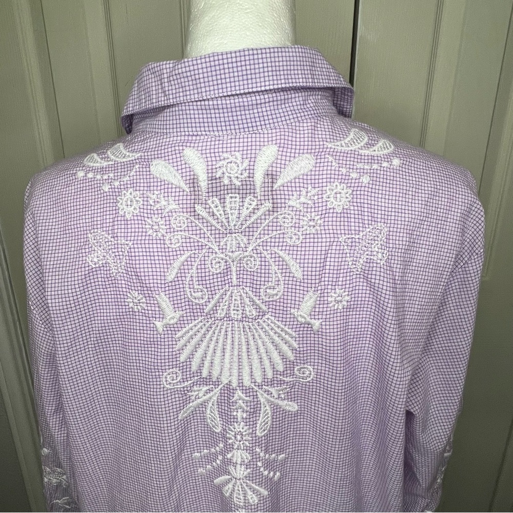 Johnny Was Workshop Orla Wander Purple/White Embroidered BLOUSE Bohemian Sz M - Picture 6 of 11